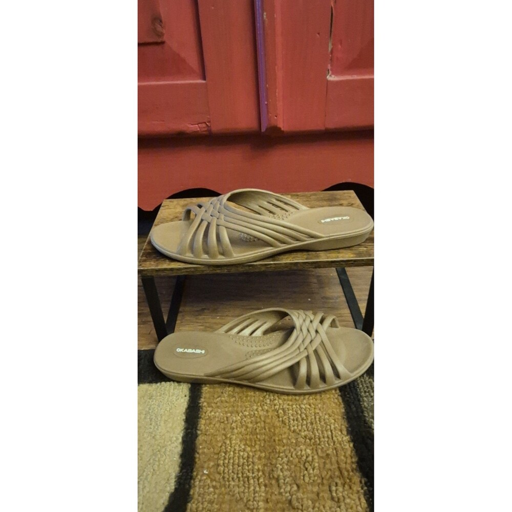 OKABASHI Women's Large 9.5-10.5 Venice Slide Sandals Toffee Beige Waterproof EUC